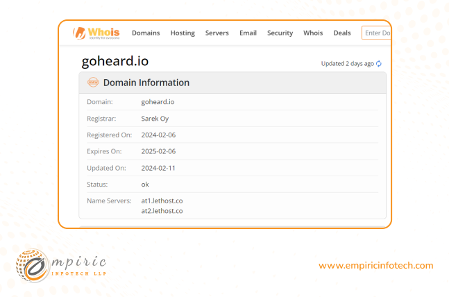 who is lookup site data of goheard.io domain 
